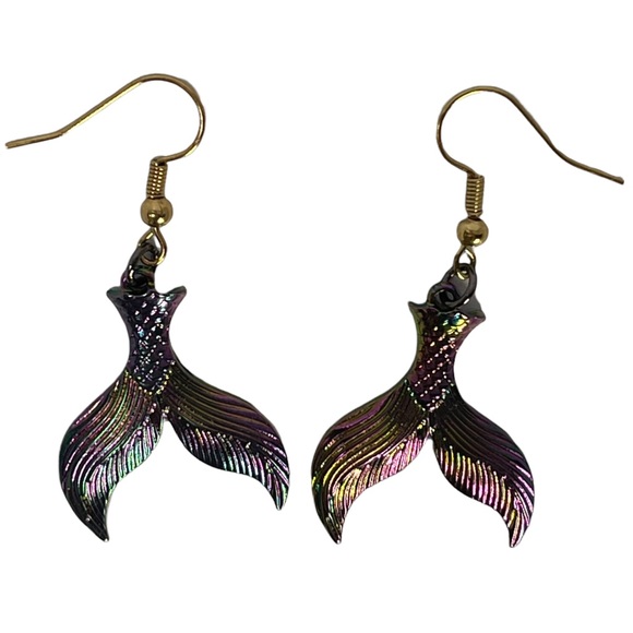 Rainbow metallic metal mermaid tail earrings NEW - Picture 3 of 6